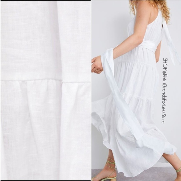 ZARA WHITE 100% LINEN HALTER BELTED FULLY LINED MAXI DRESS - Picture 8 of 12